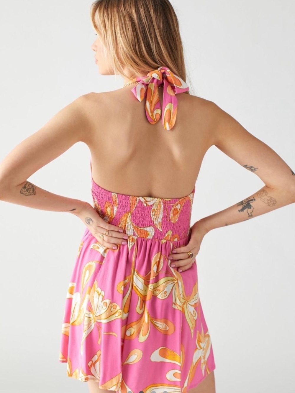 Urban Outfitters UO Lady Printed Halter Mini Dress Pink Large L - Picture 7 of 8